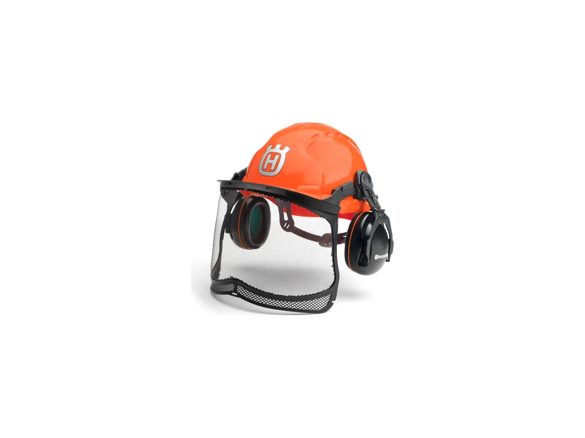 Chainsaw safety helmet with visor and ear defenders